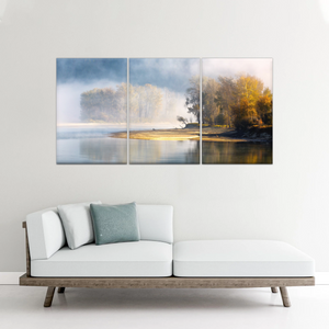 Natural Landscape - Trees By The Lake Under Mist Prints To Canvas