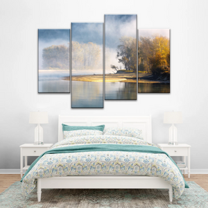 Natural Landscape - Trees By The Lake Under Mist Prints To Canvas