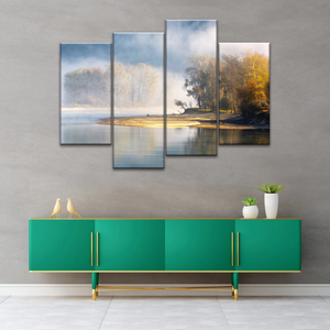 Natural Landscape - Trees By The Lake Under Mist Prints To Canvas