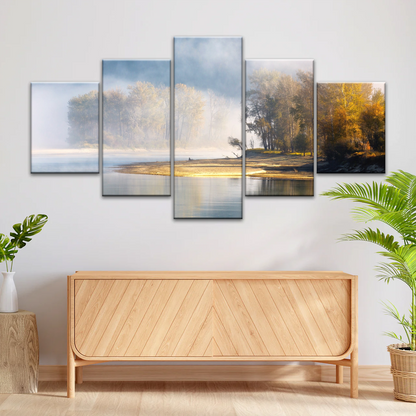 Natural Landscape - Trees By The Lake Under Mist Prints To Canvas