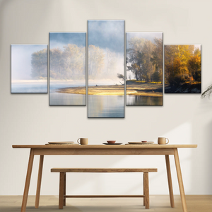 Natural Landscape - Trees By The Lake Under Mist Prints To Canvas