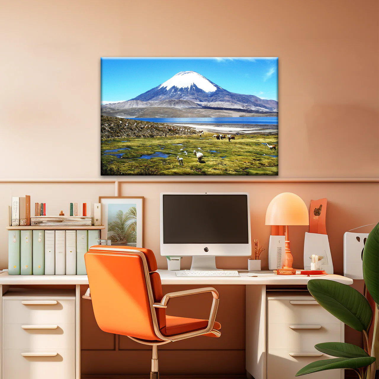 Goats On Green Grass, And Mountain Under Blue Sky Wall Art