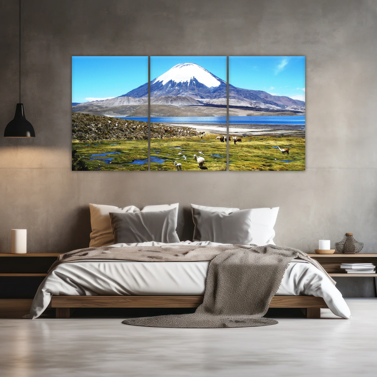 Goats On Green Grass, And Mountain Under Blue Sky Wall Art