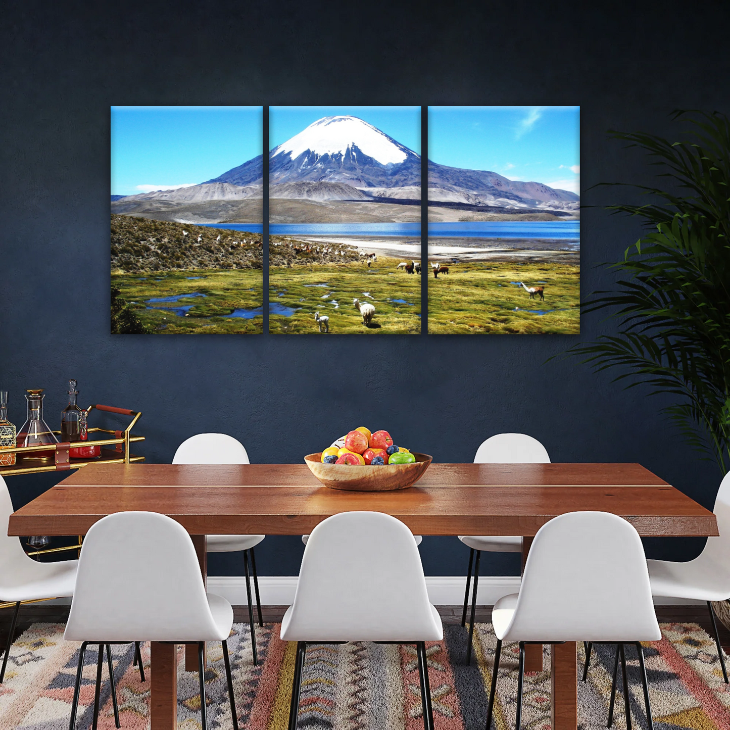 Goats On Green Grass, And Mountain Under Blue Sky Wall Art