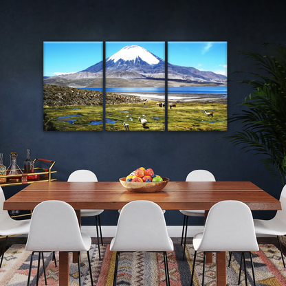 Goats On Green Grass, And Mountain Under Blue Sky Wall Art