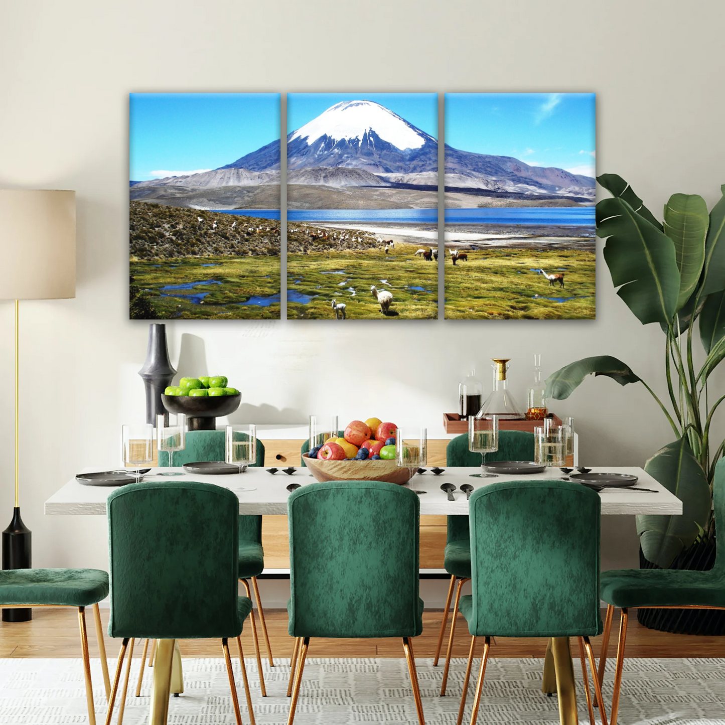 Goats On Green Grass, And Mountain Under Blue Sky Wall Art