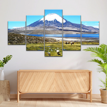 Load image into Gallery viewer, Goats On Green Grass, And Mountain Under Blue Sky Wall Art