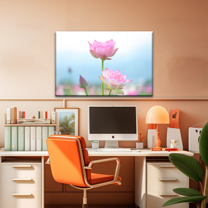 Pink And White Lotus Petaled Flowers Wall Art Framed