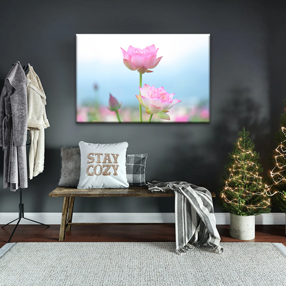 Pink And White Lotus Petaled Flowers Wall Art Framed