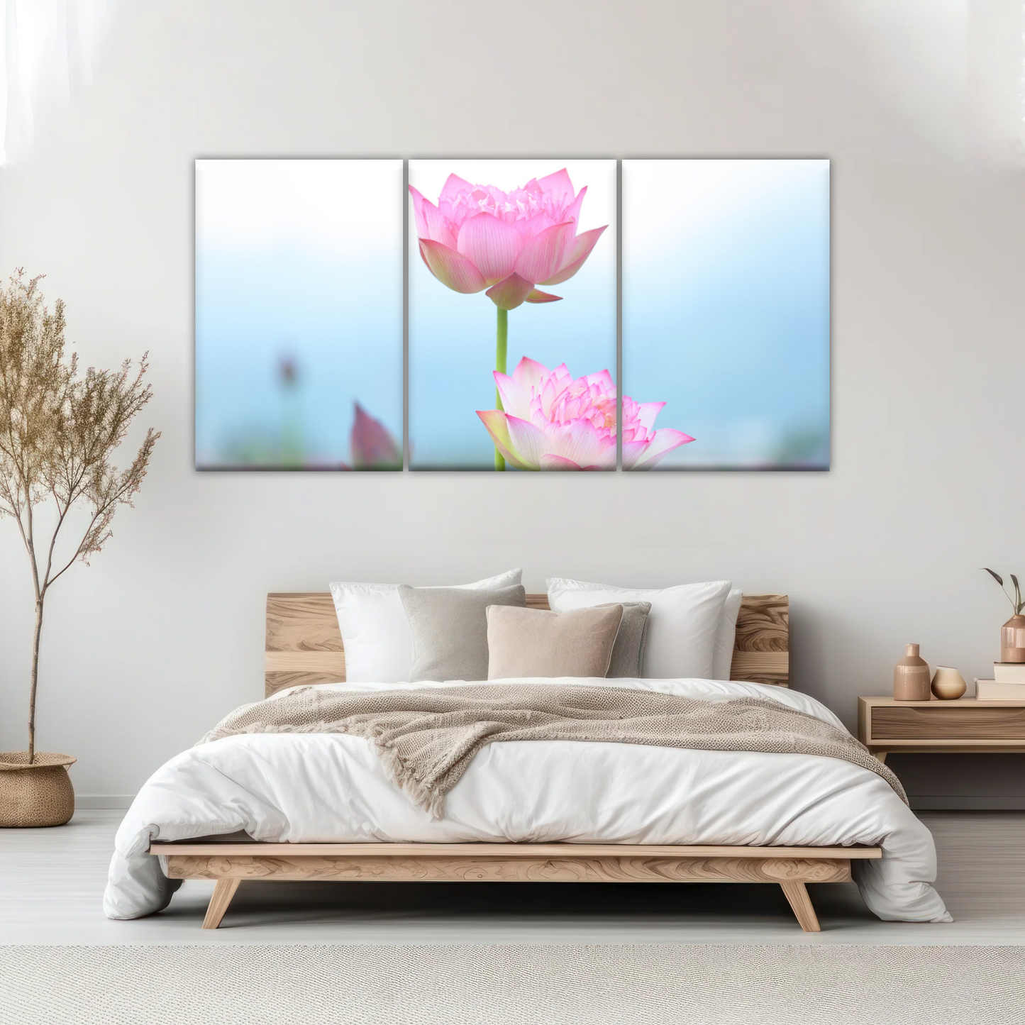 Pink And White Lotus Petaled Flowers Wall Art Framed