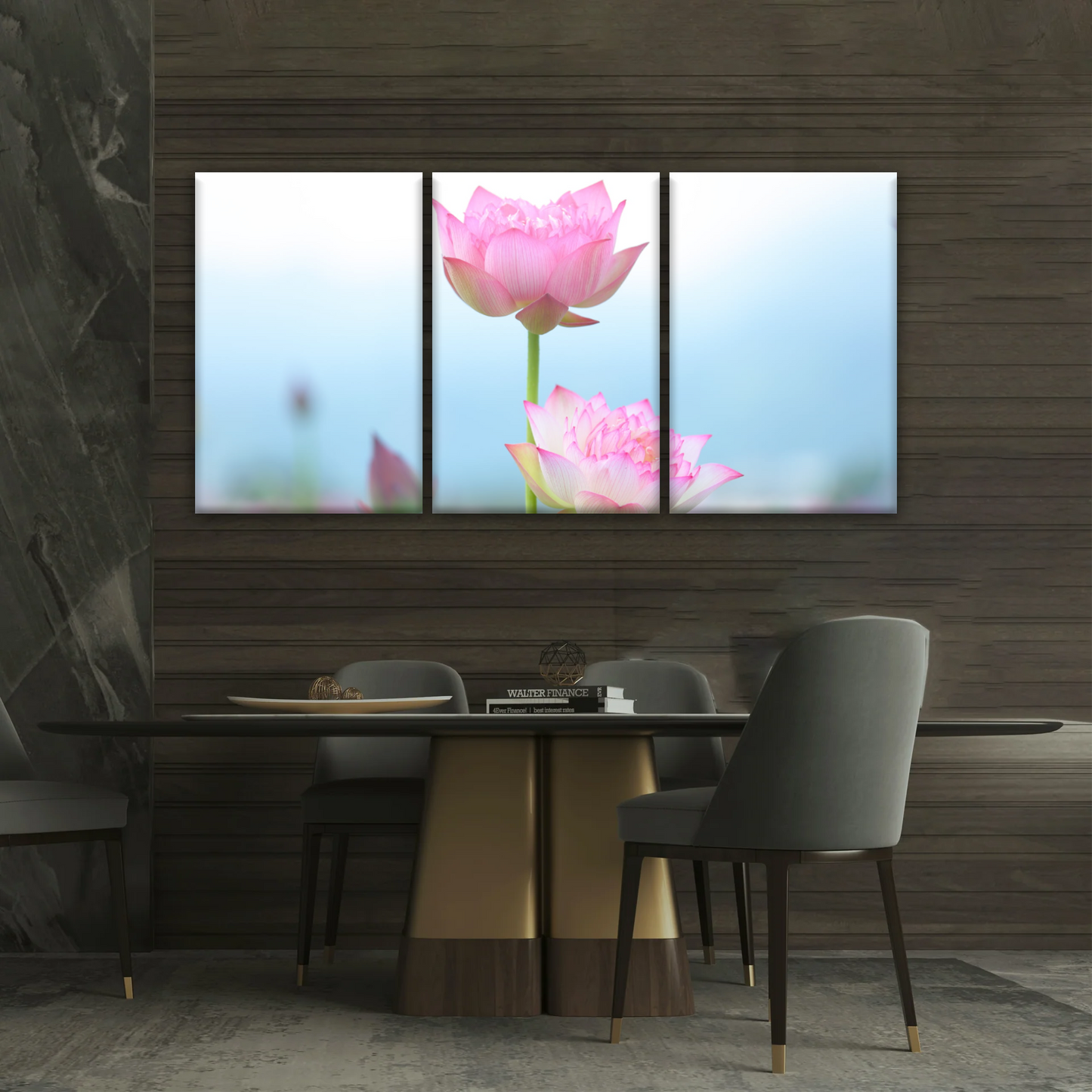 Pink And White Lotus Petaled Flowers Wall Art Framed