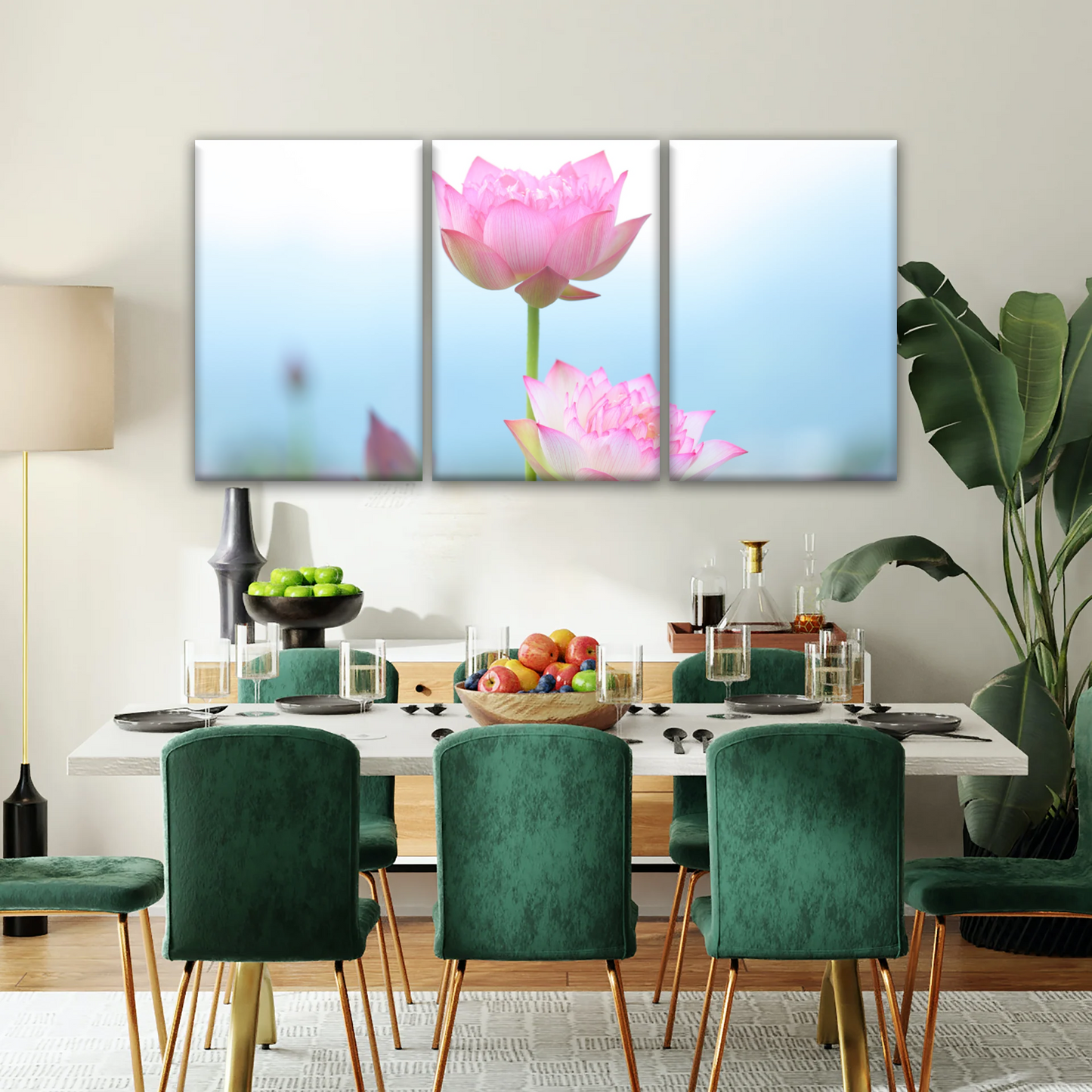 Pink And White Lotus Petaled Flowers Wall Art Framed