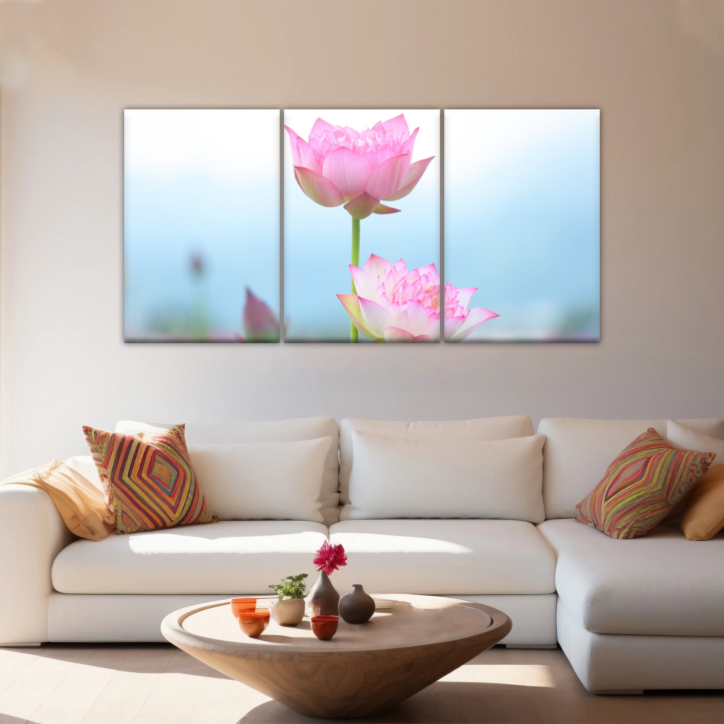 Pink And White Lotus Petaled Flowers Wall Art Framed