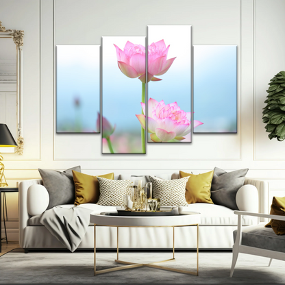 Pink And White Lotus Petaled Flowers Wall Art Framed
