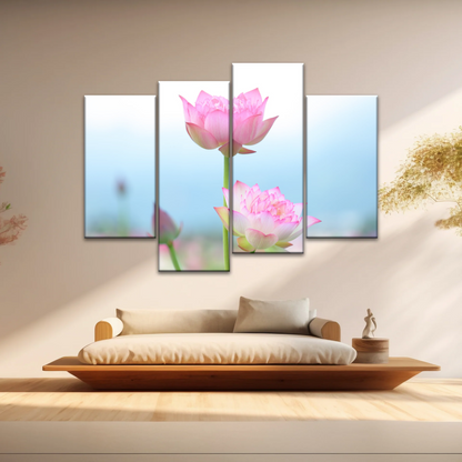 Pink And White Lotus Petaled Flowers Wall Art Framed