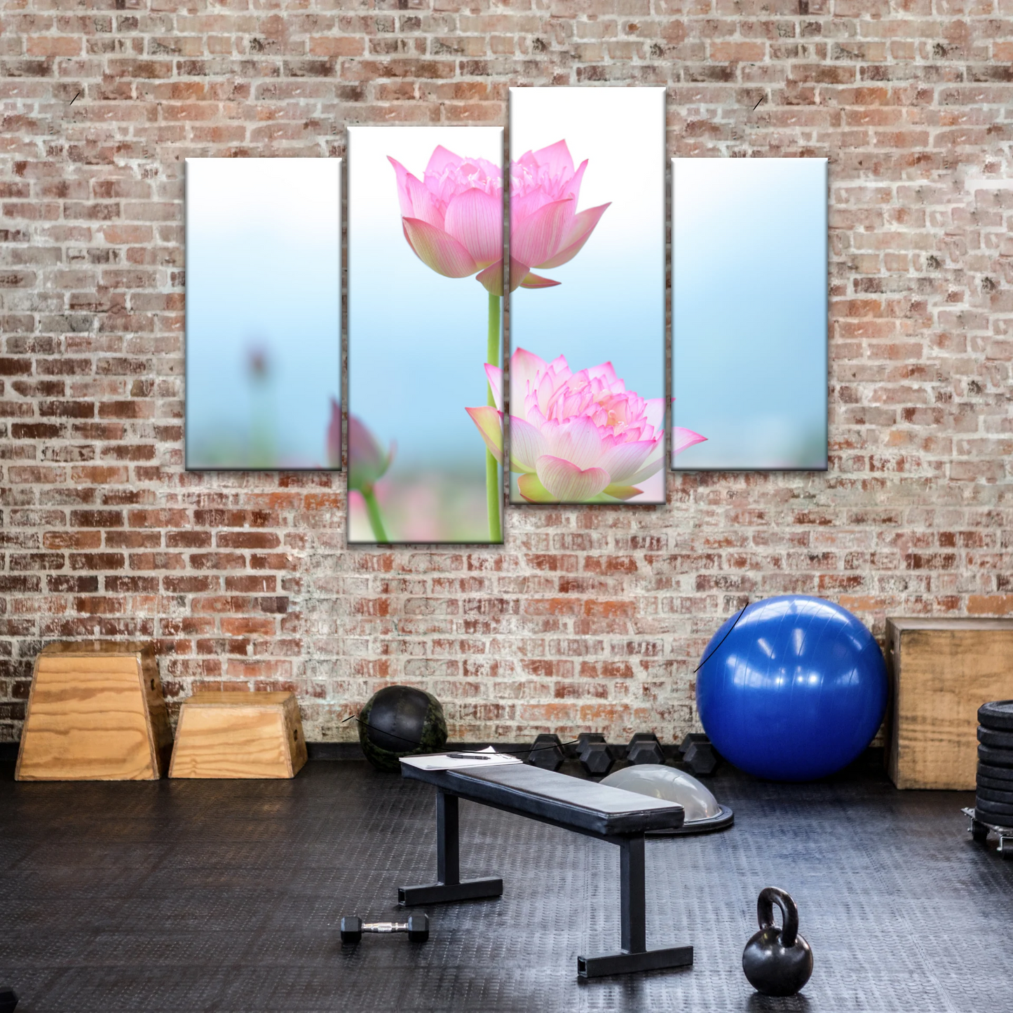 Pink And White Lotus Petaled Flowers Wall Art Framed