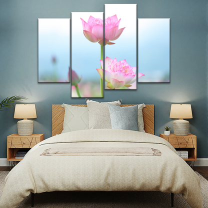 Pink And White Lotus Petaled Flowers Wall Art Framed