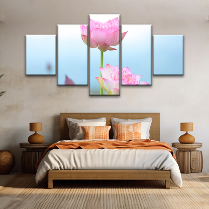 Pink And White Lotus Petaled Flowers Wall Art Framed