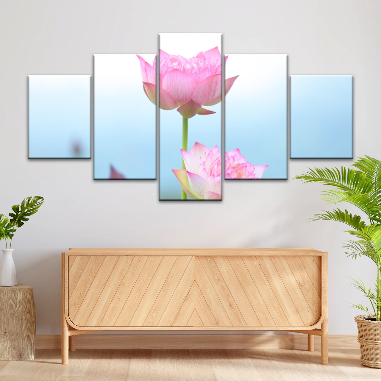 Pink And White Lotus Petaled Flowers Wall Art Framed