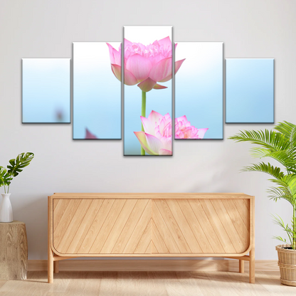 Pink And White Lotus Petaled Flowers Wall Art Framed