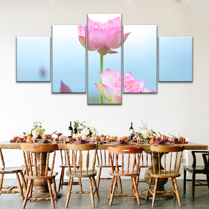 Pink And White Lotus Petaled Flowers Wall Art Framed