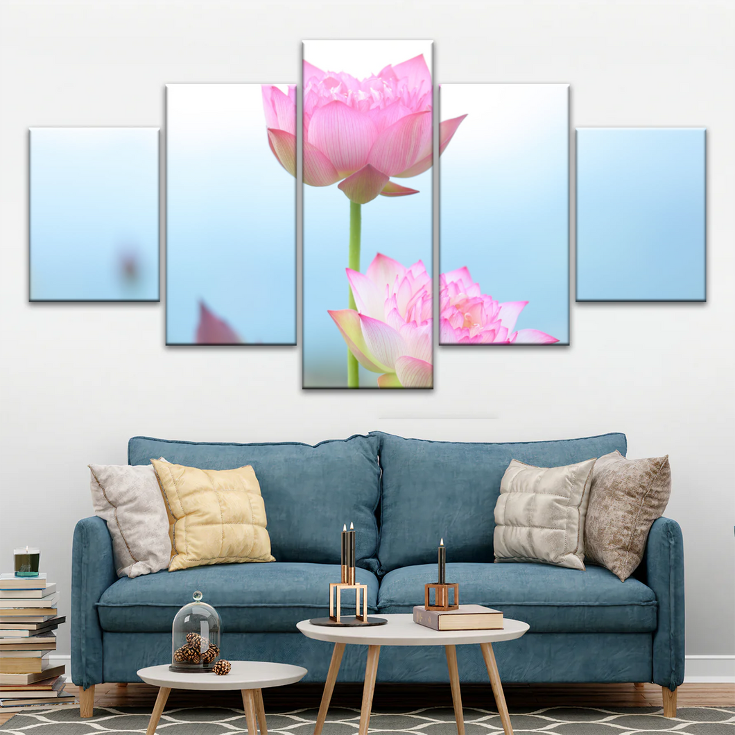 Pink And White Lotus Petaled Flowers Wall Art Framed