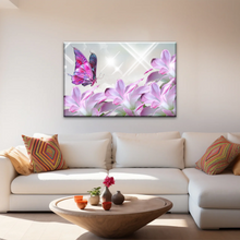 Load image into Gallery viewer, Purple Butterfly On Pink-purple Petaled Flower Butterfly Wall Art