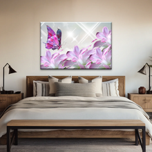 Load image into Gallery viewer, Purple Butterfly On Pink-purple Petaled Flower Butterfly Wall Art