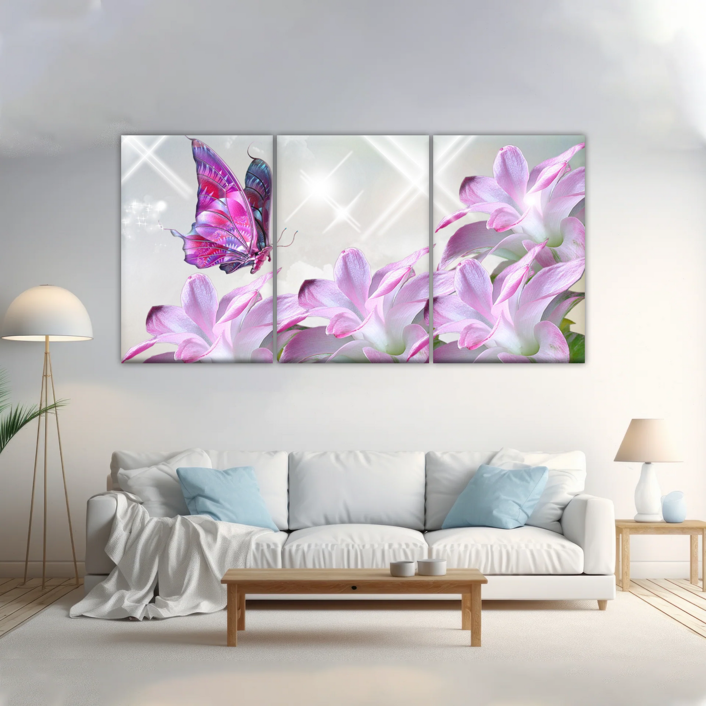 Purple Butterfly On Pink-purple Petaled Flower Butterfly Wall Art