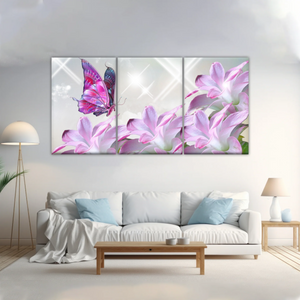 Purple Butterfly On Pink-purple Petaled Flower Butterfly Wall Art