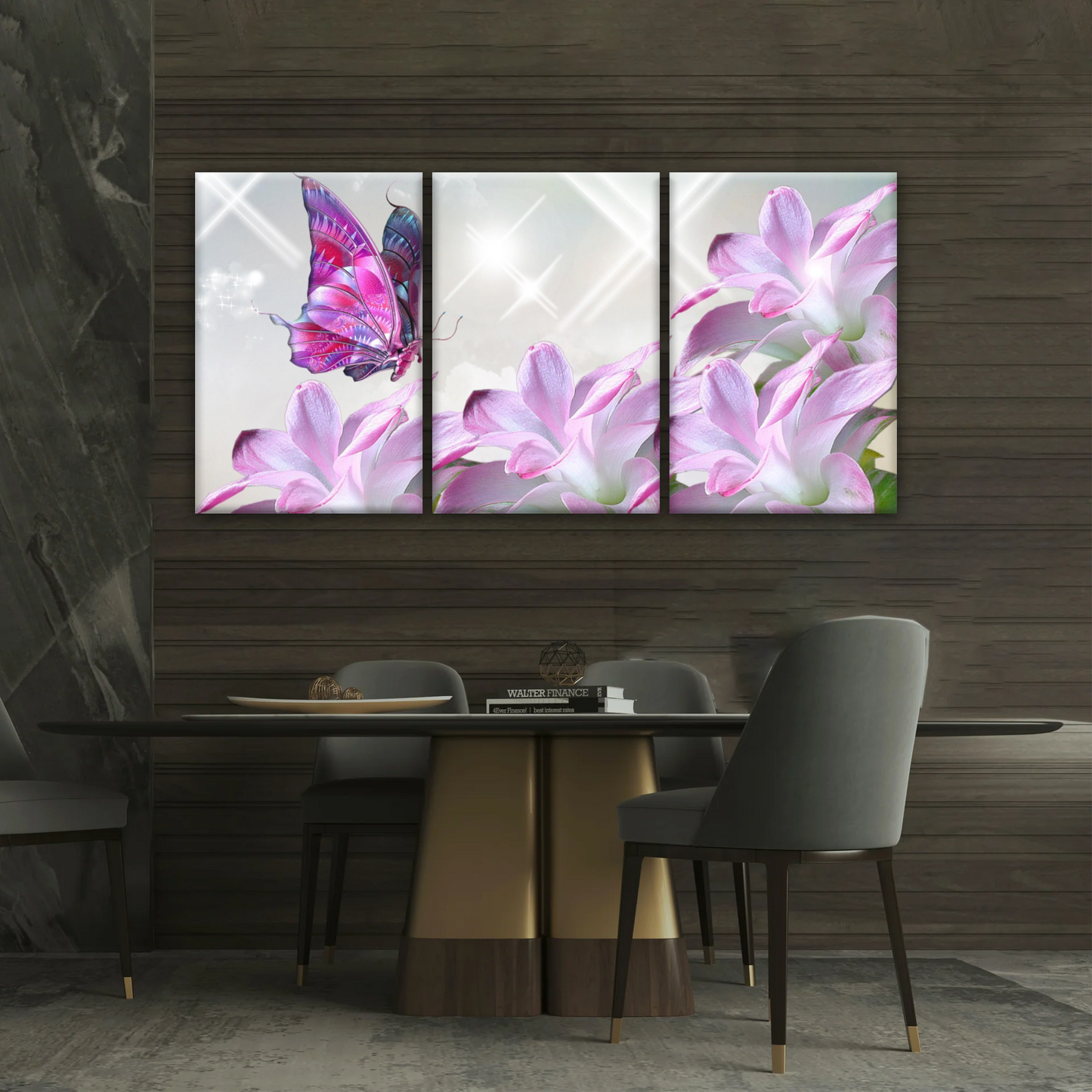Purple Butterfly On Pink-purple Petaled Flower Butterfly Wall Art