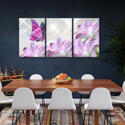 Purple Butterfly On Pink-purple Petaled Flower Butterfly Wall Art