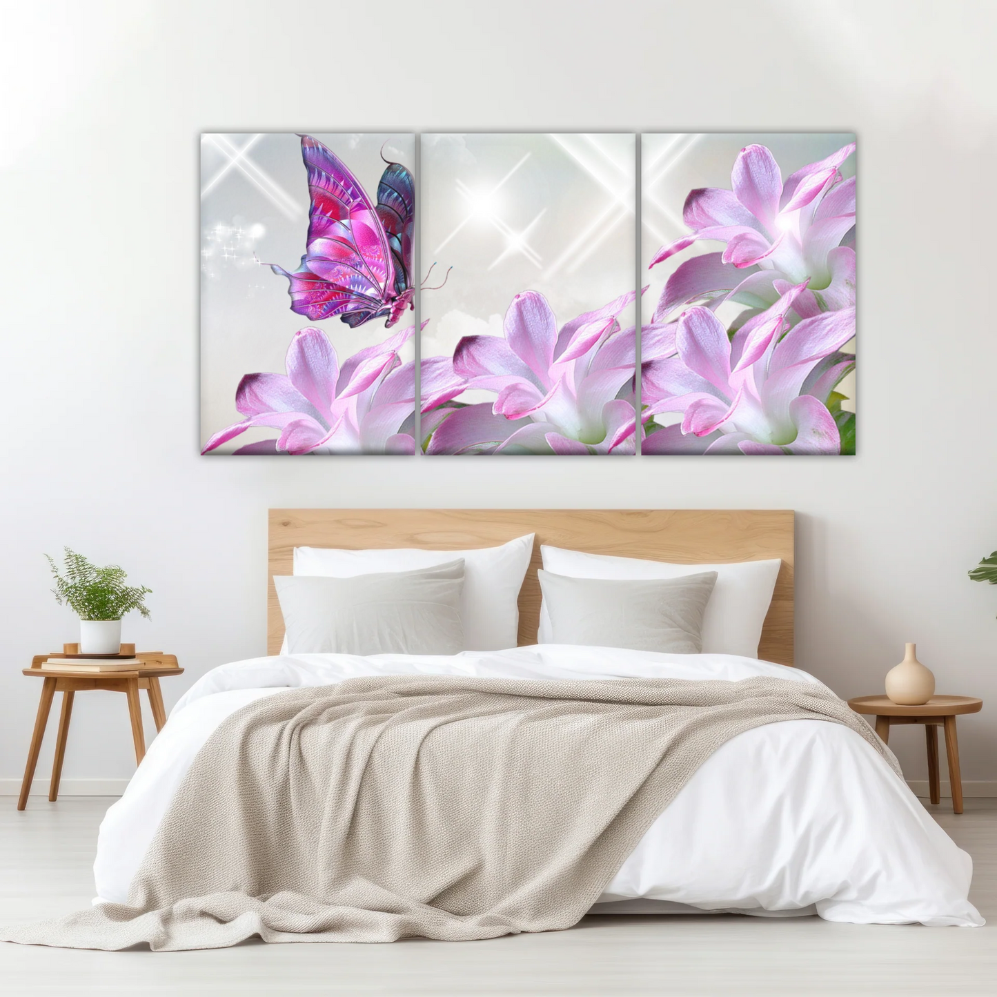 Purple Butterfly On Pink-purple Petaled Flower Butterfly Wall Art