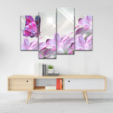 Load image into Gallery viewer, Purple Butterfly On Pink-purple Petaled Flower Butterfly Wall Art