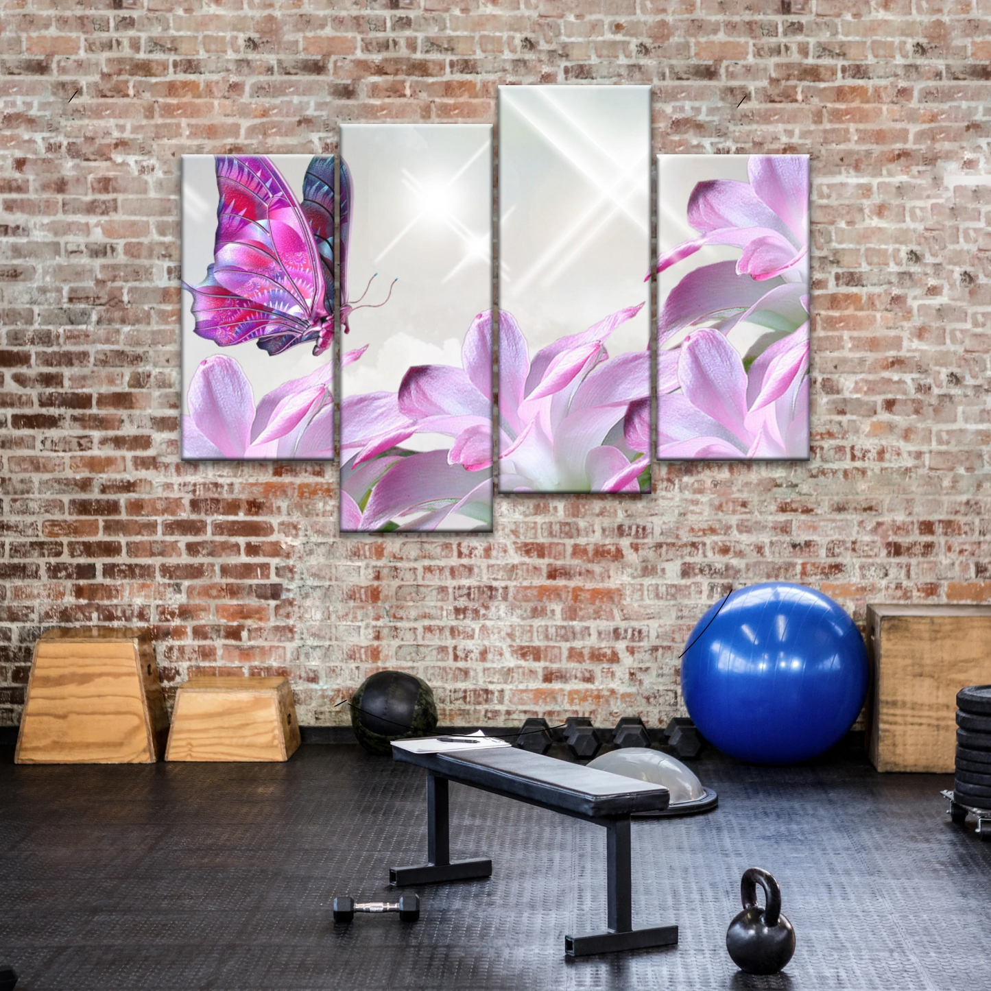 Purple Butterfly On Pink-purple Petaled Flower Butterfly Wall Art