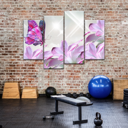 Purple Butterfly On Pink-purple Petaled Flower Butterfly Wall Art