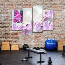 Load image into Gallery viewer, Purple Butterfly On Pink-purple Petaled Flower Butterfly Wall Art