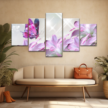 Load image into Gallery viewer, Purple Butterfly On Pink-purple Petaled Flower Butterfly Wall Art