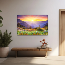 Load image into Gallery viewer, Purple Petaled Flower Field Under The Golden Sunshine Wall Art Decoration