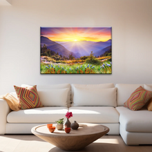 Load image into Gallery viewer, Purple Petaled Flower Field Under The Golden Sunshine Wall Art Decoration