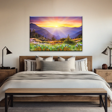 Load image into Gallery viewer, Purple Petaled Flower Field Under The Golden Sunshine Wall Art Decoration