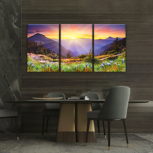 Load image into Gallery viewer, Purple Petaled Flower Field Under The Golden Sunshine Wall Art Decoration