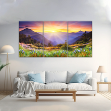 Load image into Gallery viewer, Purple Petaled Flower Field Under The Golden Sunshine Wall Art Decoration