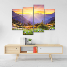 Load image into Gallery viewer, Purple Petaled Flower Field Under The Golden Sunshine Wall Art Decoration