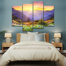 Load image into Gallery viewer, Purple Petaled Flower Field Under The Golden Sunshine Wall Art Decoration