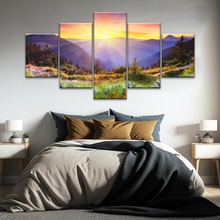 Load image into Gallery viewer, Purple Petaled Flower Field Under The Golden Sunshine Wall Art Decoration