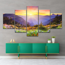 Load image into Gallery viewer, Purple Petaled Flower Field Under The Golden Sunshine Wall Art Decoration