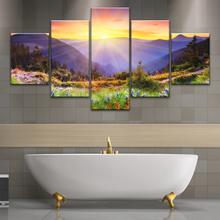 Load image into Gallery viewer, Purple Petaled Flower Field Under The Golden Sunshine Wall Art Decoration