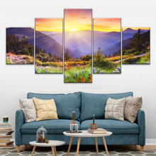 Load image into Gallery viewer, Purple Petaled Flower Field Under The Golden Sunshine Wall Art Decoration