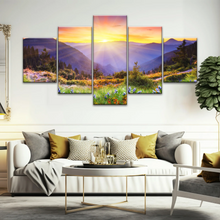 Load image into Gallery viewer, Purple Petaled Flower Field Under The Golden Sunshine Wall Art Decoration